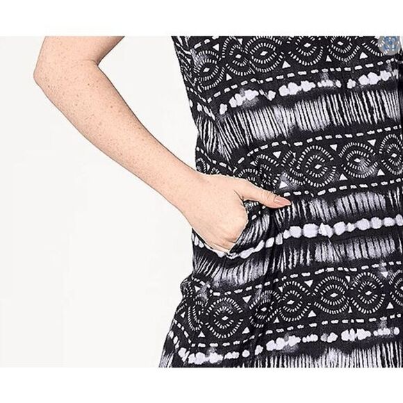 Susan Graver Women Large Soleil Tank Top Midi Dress Set Black Batik Print NWOT) - Picture 2 of 3